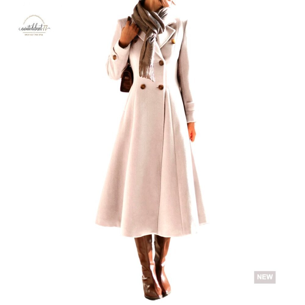 Women's Wool Blend Trench Coat Double Breasted Pea Coat Below Knee Length
